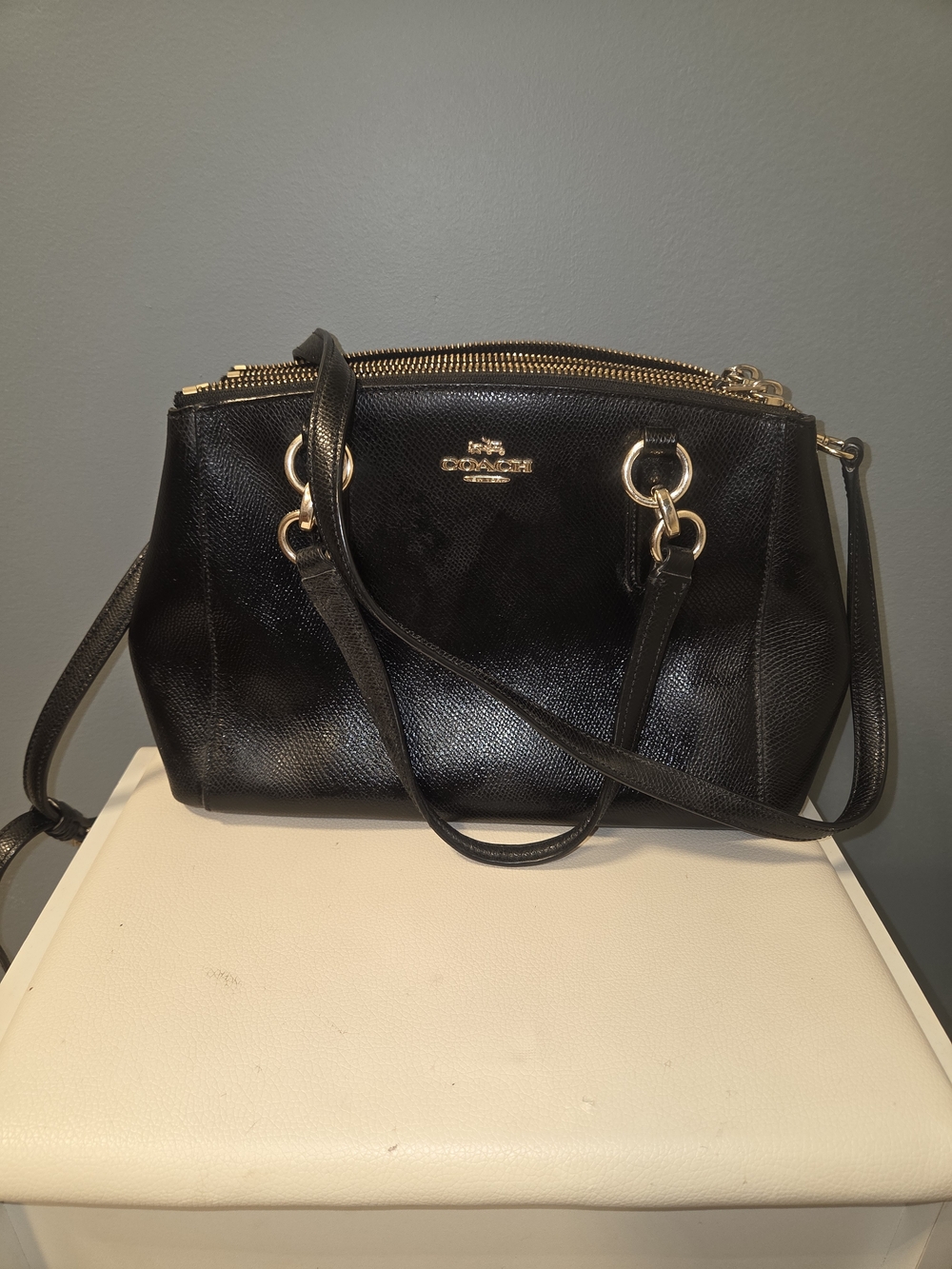 Coach Black Leather Crossbody Satchel